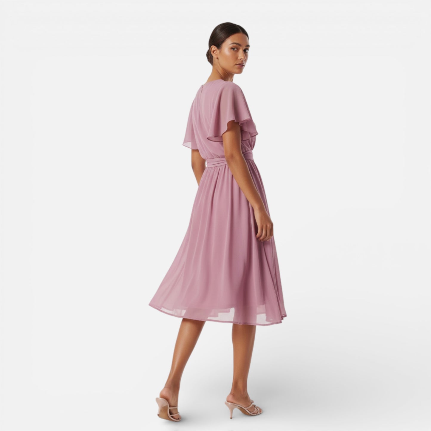Maison Aurelle | Chiffon Wrap Midi Dress – Mauve Elegance