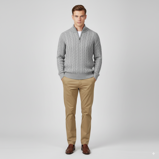 Maison Aurelle Men's Turtleneck Half Zip Sweater | Thick Ribbed Knit, Versatile Layering