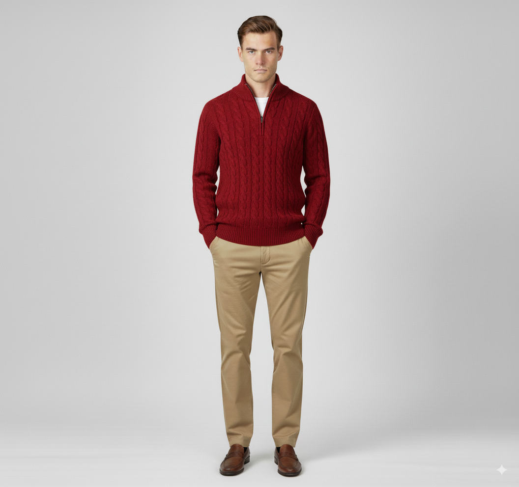 Maison Aurelle Men's Turtleneck Half Zip Sweater | Thick Ribbed Knit, Versatile Layering