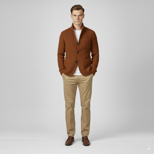 Maison Aurelle Vintage Wool Jacket for Men | Stand-Collar, Timeless Style