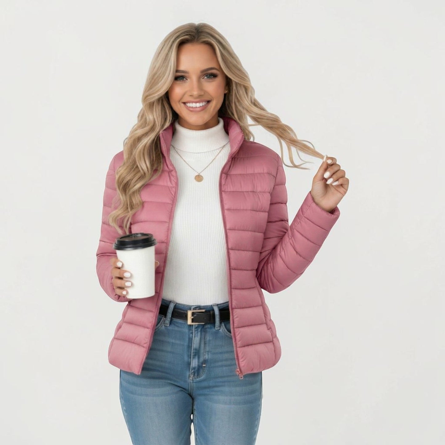 Maison Aurelle - Women's Puffer Jacket Lightweight Insulation Elegant Fit Sandstone Beige 6