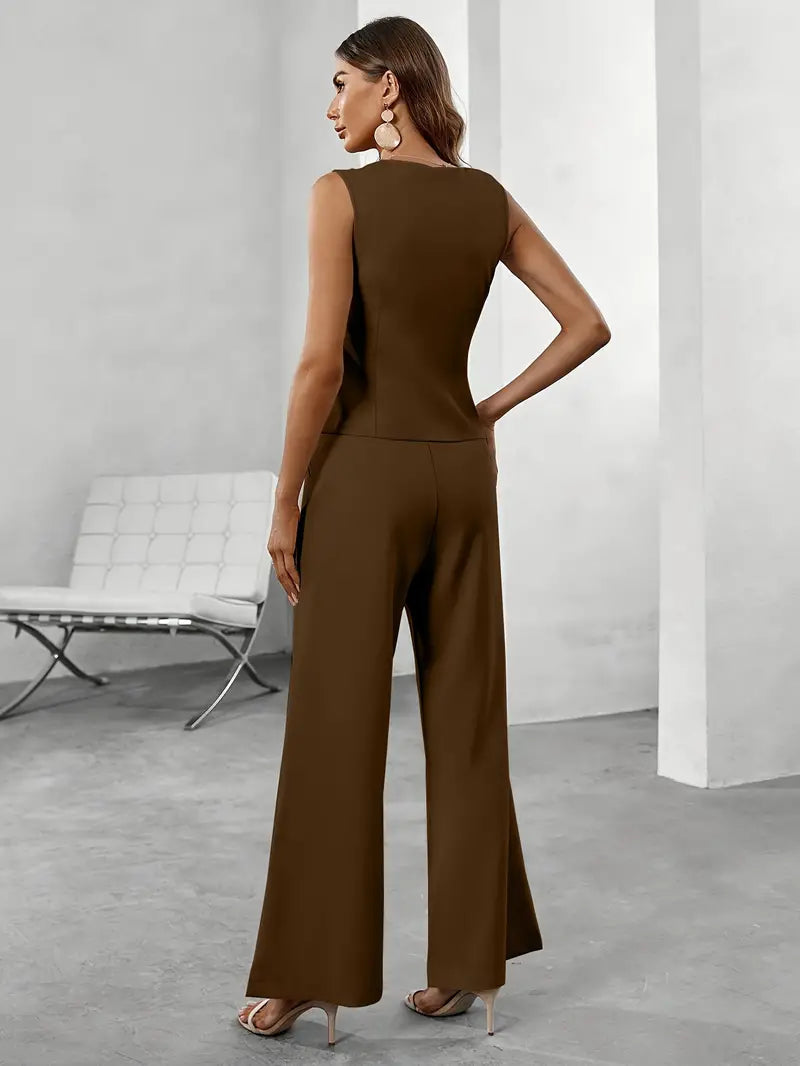 Maison Aurelle - Women’s Suit Tailored Fabric Elegant Fit Wide Leg Trousers 8