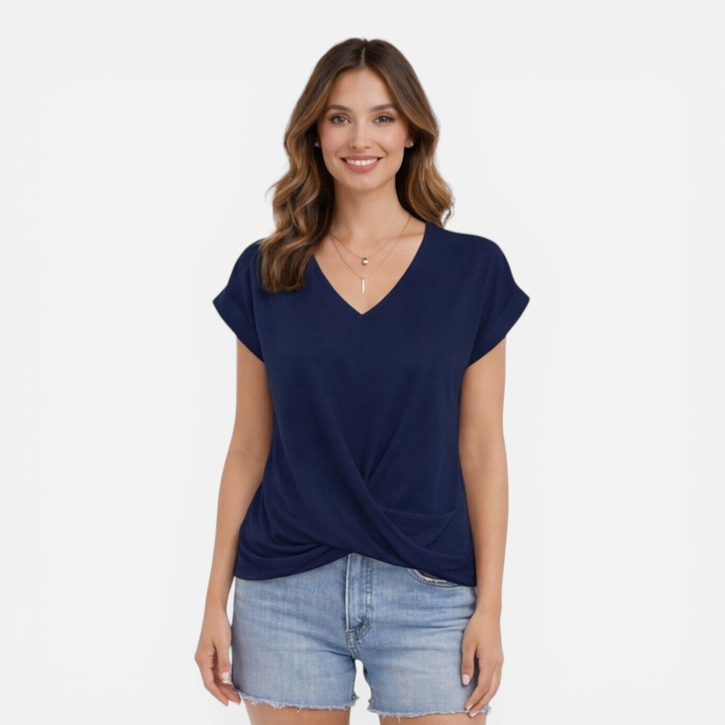 Maison Aurelle - Women’s V-Neck Twist Front T-Shirt Soft Casual Elegance 9