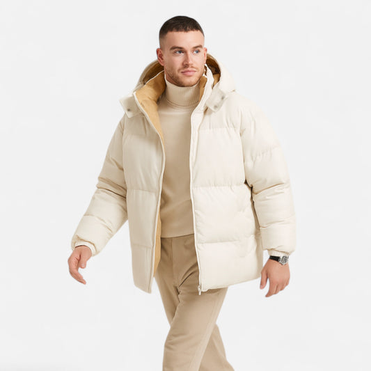 Maison Aurelle Men's Puffer Jacket | Thick Padded Insulation, Detachable Hood