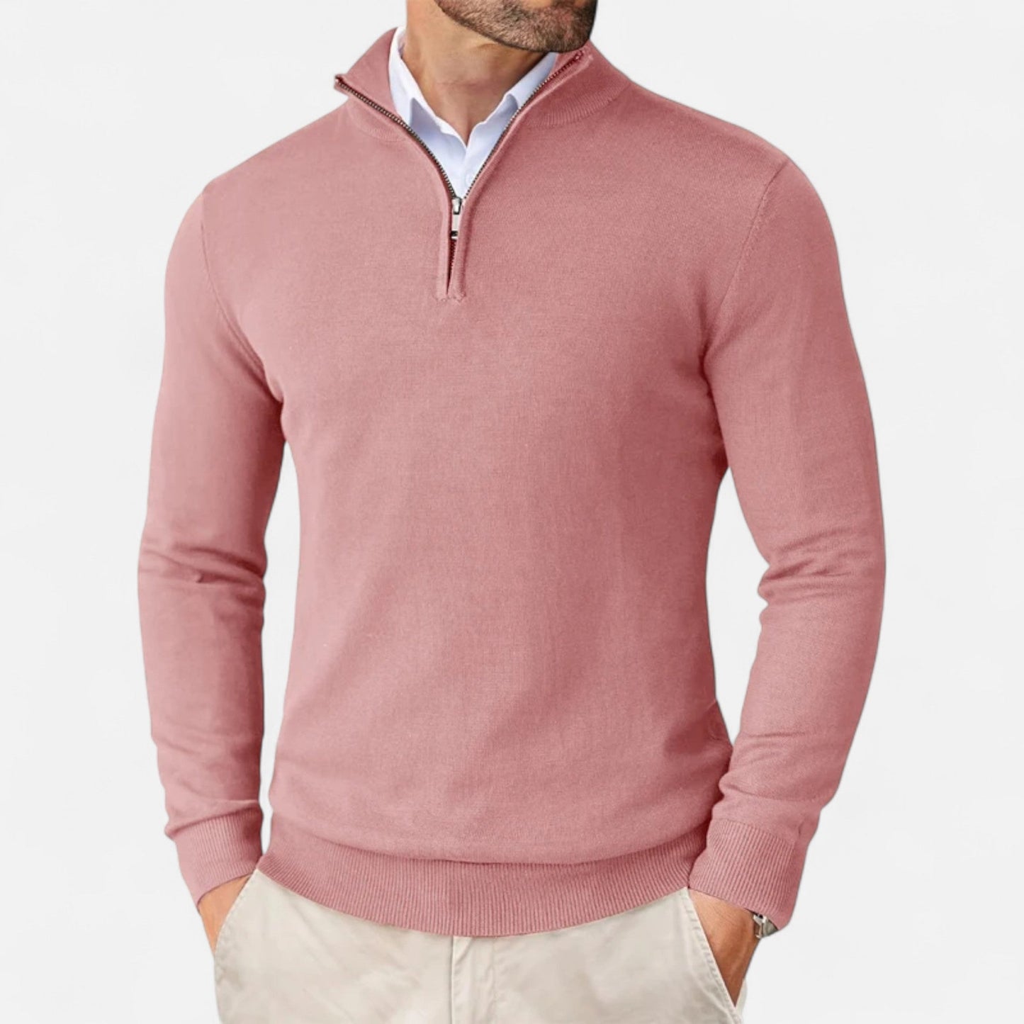 Maison Aurelle Men's Quarter Zip Sweater | Lightweight Knit, Slim-Fit Design