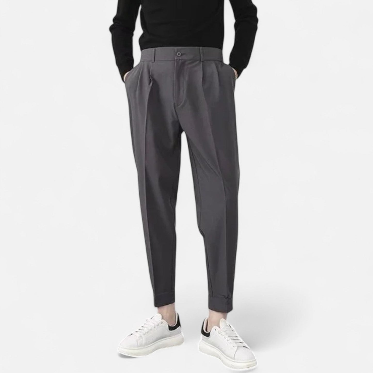 Maison Aurelle Men's Tapered Trousers | Elastic Waist, Performance Stretch