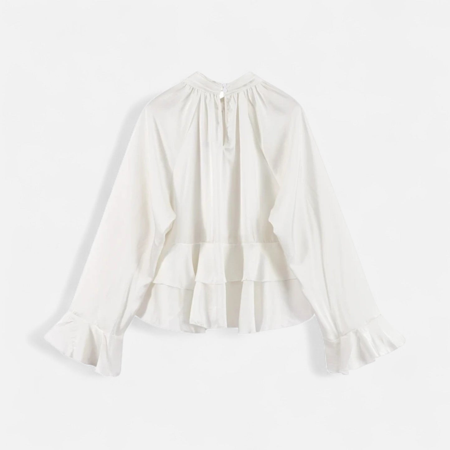 Maison Aurelle Women's Puff Sleeve Blouse | Chiffon with Ruffled Details