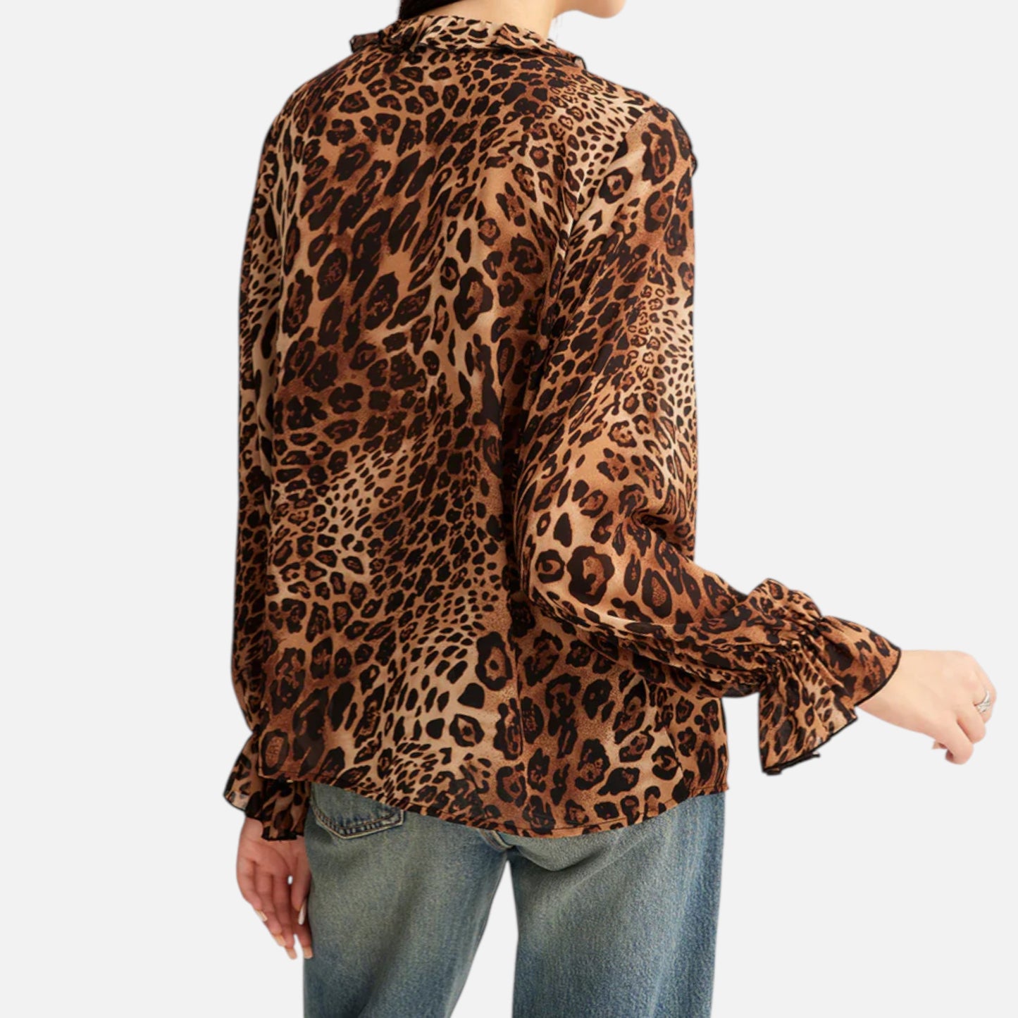 Maison Aurelle | Leopard Print Ruffle Blouse for Women