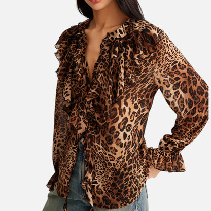 Maison Aurelle | Leopard Print Ruffle Blouse for Women