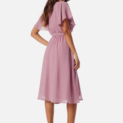 Maison Aurelle | Chiffon Wrap Midi Dress – Mauve Elegance