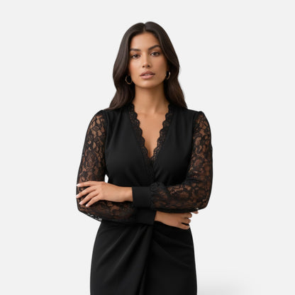 Maison Aurelle | Women’s Lace Sleeve Midi Dress for Formal Events