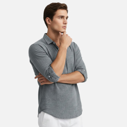 Maison Aurelle | Men’s Linen Henley Shirt – Comfortable Short Sleeve Summer Top
