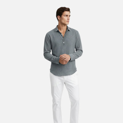 Maison Aurelle | Men’s Linen Henley Shirt – Comfortable Short Sleeve Summer Top