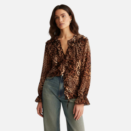 Maison Aurelle | Leopard Print Ruffle Blouse for Women