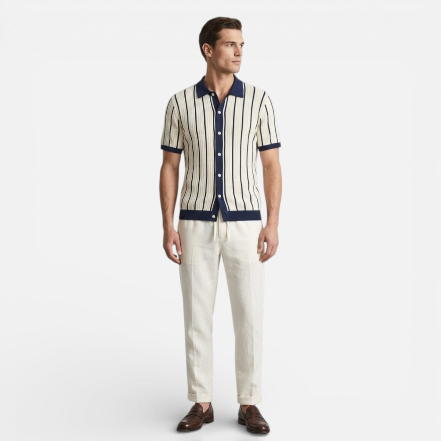 Maison Aurelle | Men’s Striped Knit Polo shirt – Summer Classic Fit