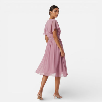Maison Aurelle | Chiffon Wrap Midi Dress – Mauve Elegance