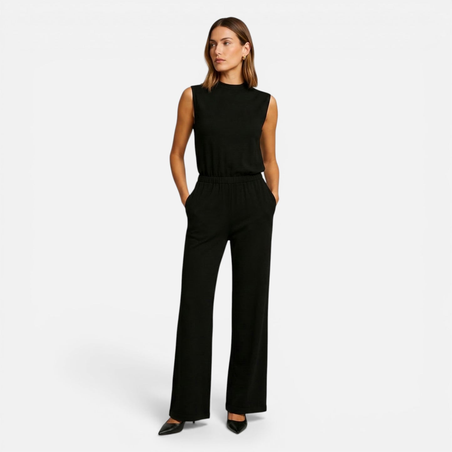 Maison Aurelle | Women’s Halter Neck Wide-Leg Jumpsuit – High-Waist Elegant Silhouette