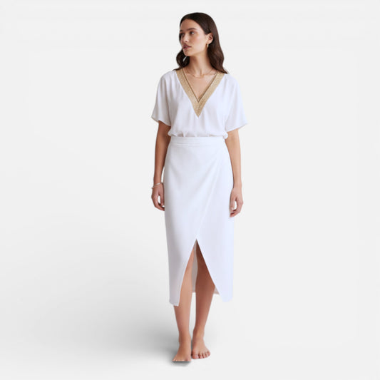 Maison Aurelle | V-Neck Midi Dress – Summer Elegance