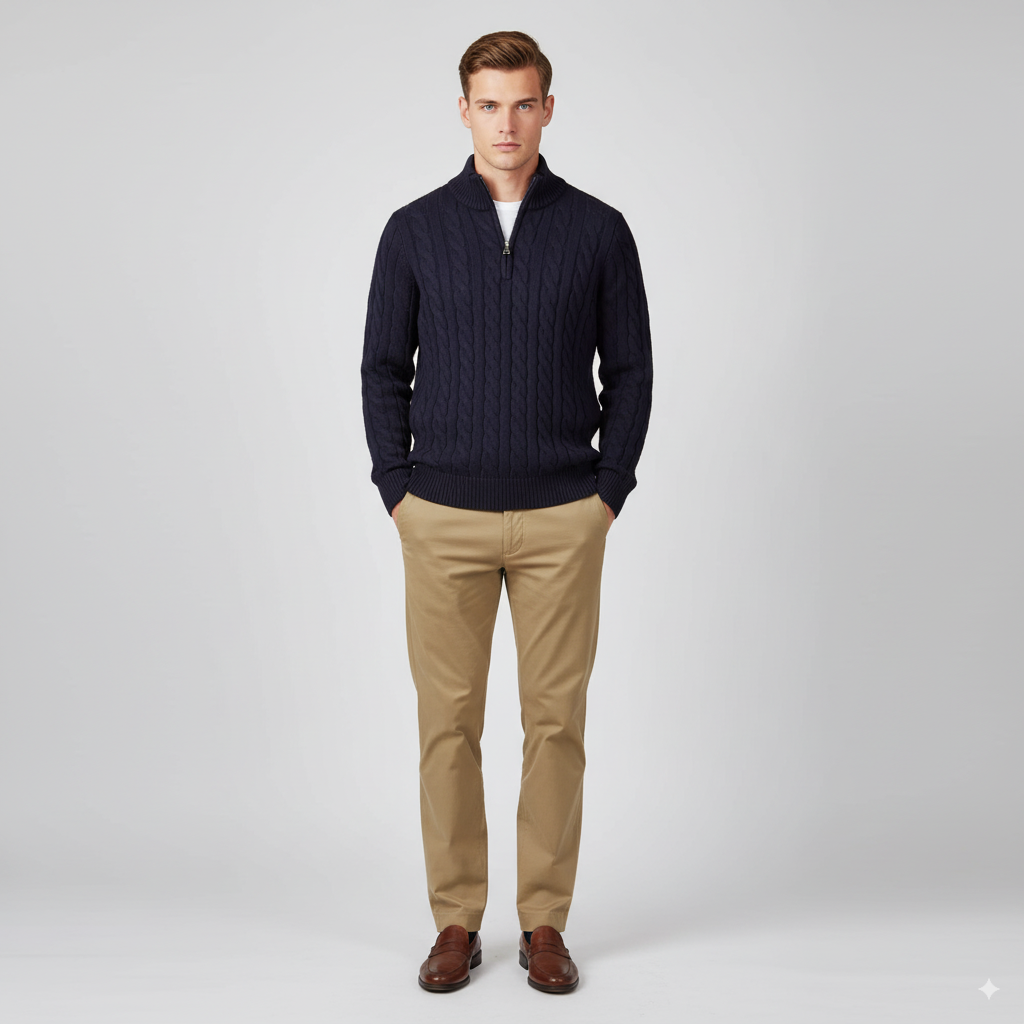 Maison Aurelle Men's Turtleneck Half Zip Sweater | Thick Ribbed Knit, Versatile Layering