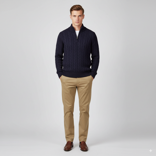 Maison Aurelle Men's Turtleneck Half Zip Sweater | Thick Ribbed Knit, Versatile Layering