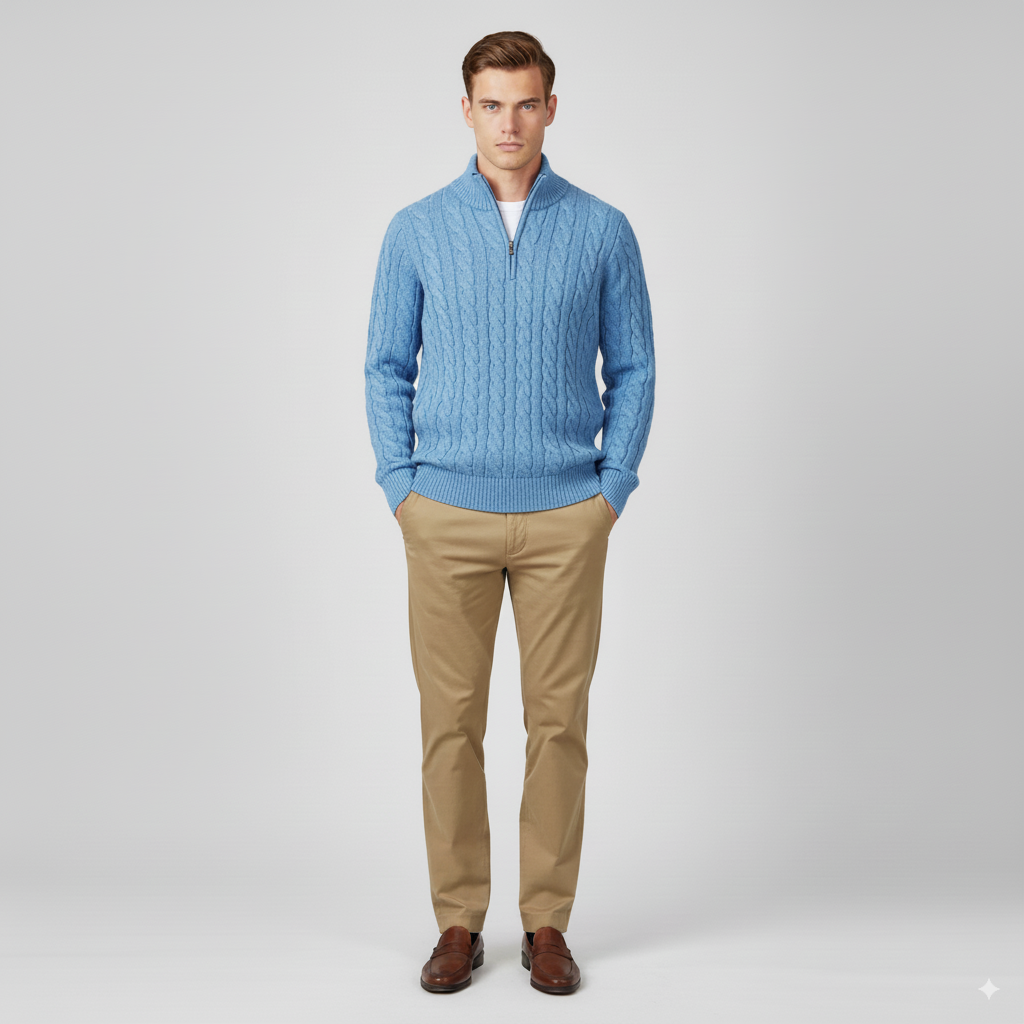 Maison Aurelle Men's Turtleneck Half Zip Sweater | Thick Ribbed Knit, Versatile Layering