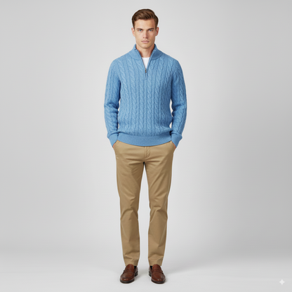 Maison Aurelle Men's Turtleneck Half Zip Sweater | Thick Ribbed Knit, Versatile Layering