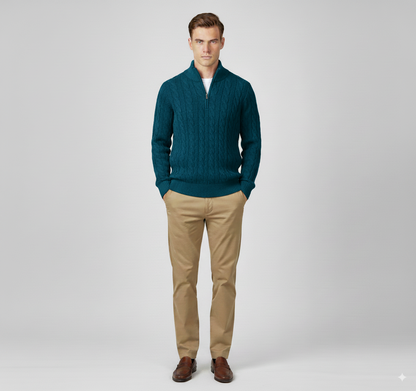 Maison Aurelle Men's Turtleneck Half Zip Sweater | Thick Ribbed Knit, Versatile Layering