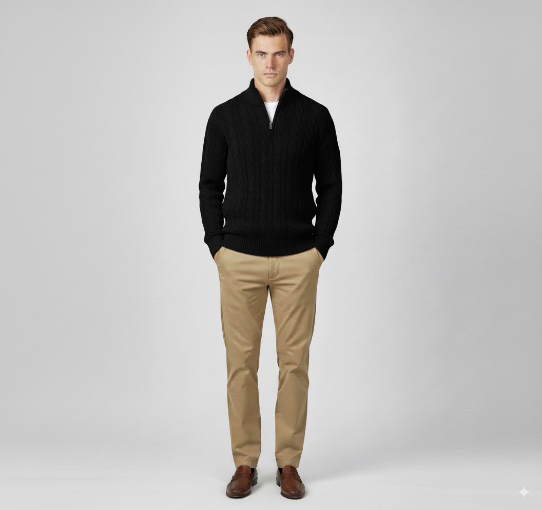 Maison Aurelle Men's Turtleneck Half Zip Sweater | Thick Ribbed Knit, Versatile Layering