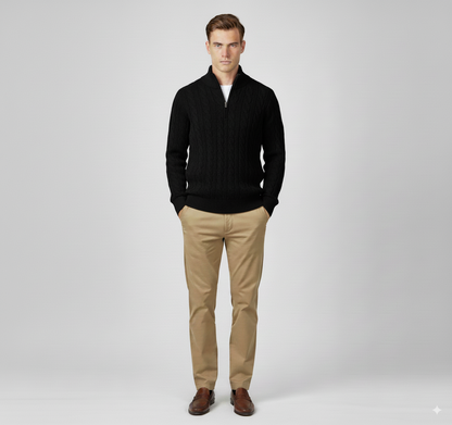 Maison Aurelle Men's Turtleneck Half Zip Sweater | Thick Ribbed Knit, Versatile Layering