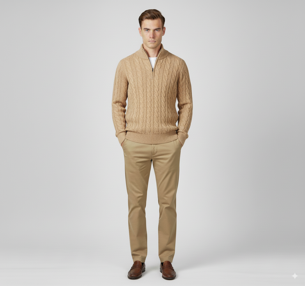 Maison Aurelle Men's Turtleneck Half Zip Sweater | Thick Ribbed Knit, Versatile Layering