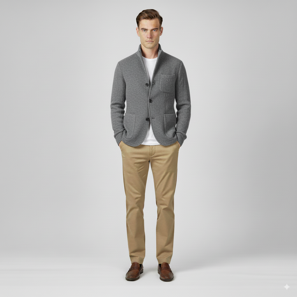 Maison Aurelle Vintage Wool Jacket for Men | Stand-Collar, Timeless Style