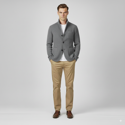 Maison Aurelle Vintage Wool Jacket for Men | Stand-Collar, Timeless Style