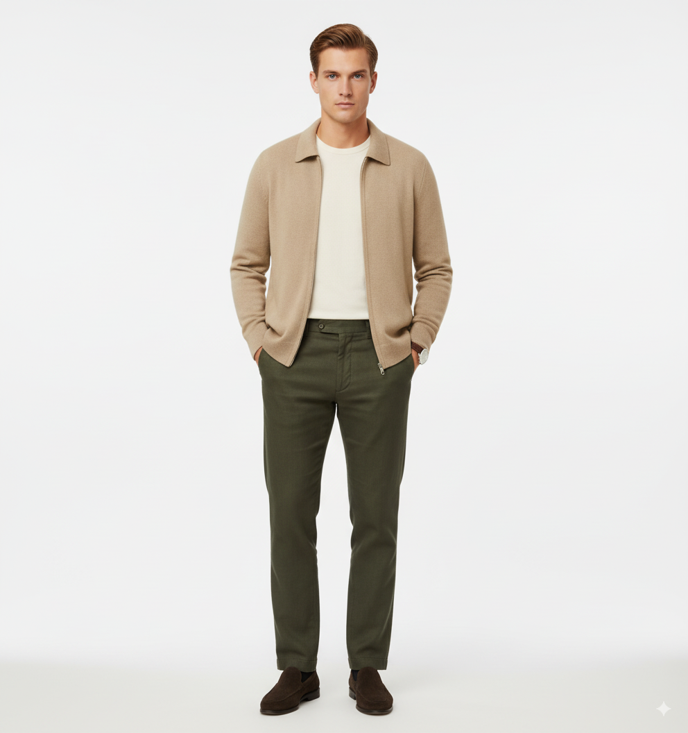 Maison Aurelle Men's Quarter Zip Sweater | Merino Wool-Cashmere Blend, Business Casual