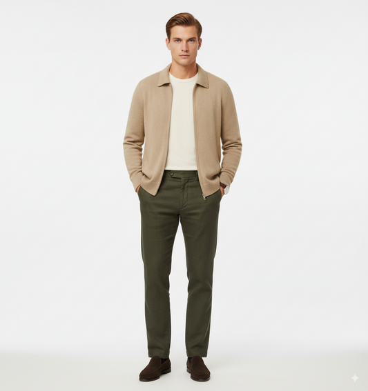 Maison Aurelle Men's Quarter Zip Sweater | Merino Wool-Cashmere Blend, Business Casual