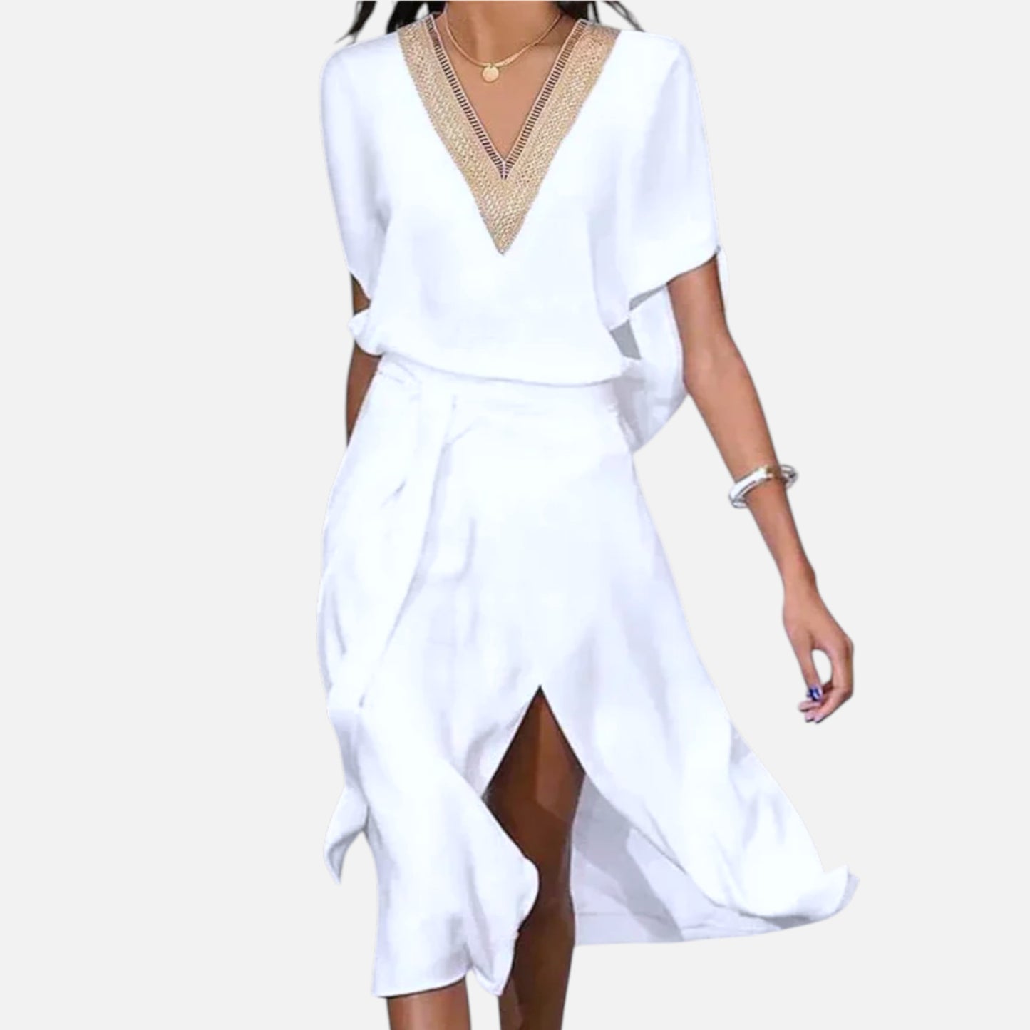 Maison Aurelle | V-Neck Midi Dress – Summer Elegance