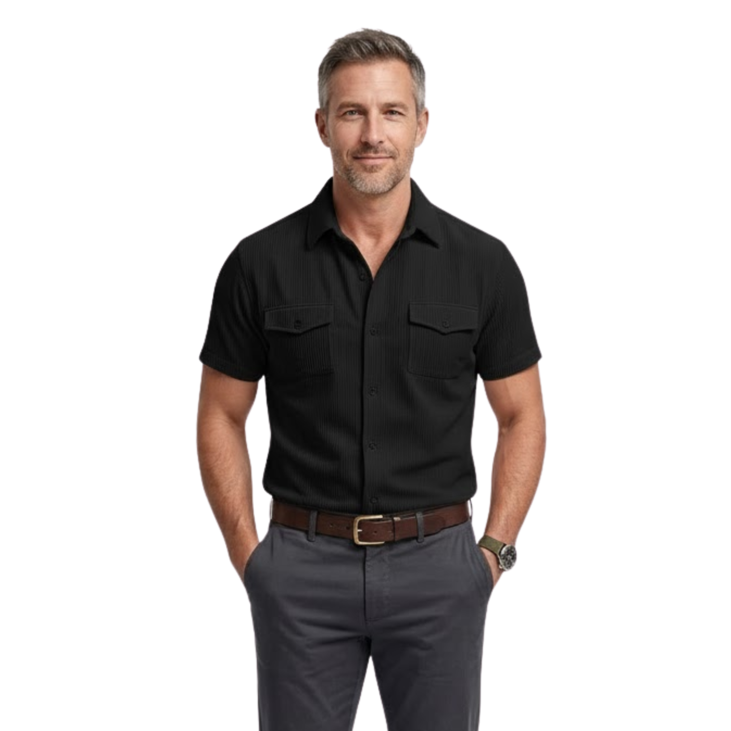 Maison Aurelle - Men’s Cargo Shirt Wide Ribbed Durable Comfort Classic Fit 0