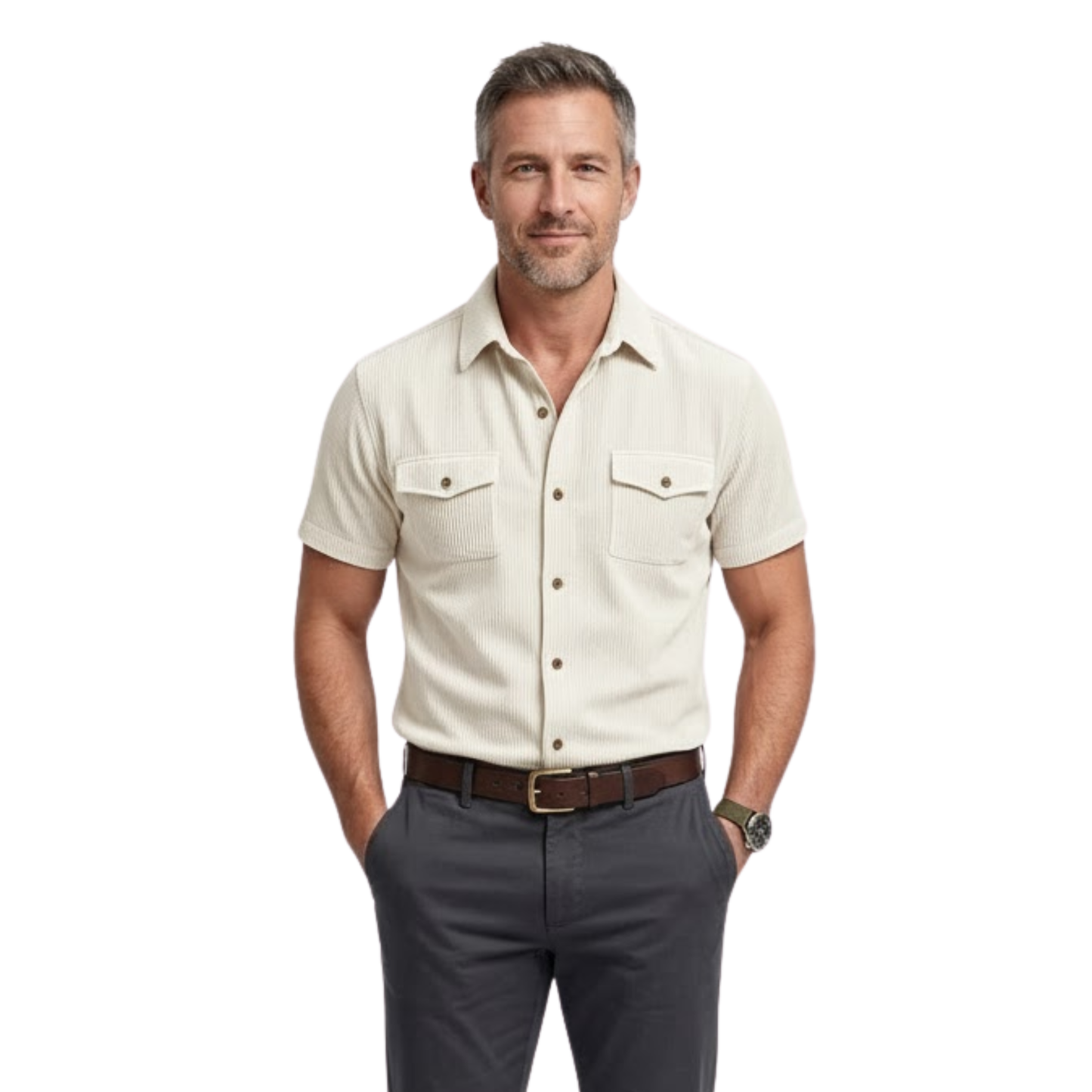 Maison Aurelle - Men’s Cargo Shirt Wide Ribbed Durable Comfort Classic Fit 3