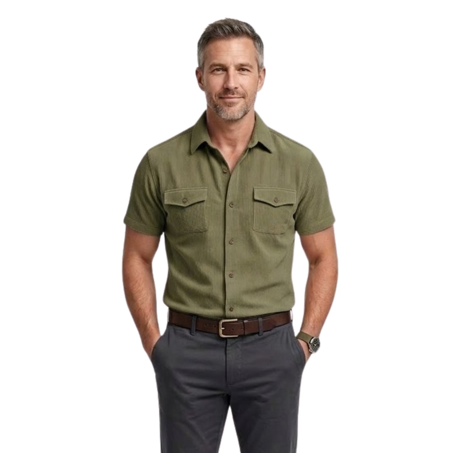 Maison Aurelle - Men’s Cargo Shirt Wide Ribbed Durable Comfort Classic Fit 4