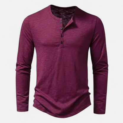 Maison Aurelle - Men's Cotton Long Sleeve Henley Comfortable Slim Fit 0