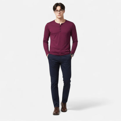 Maison Aurelle - Men's Cotton Long Sleeve Henley Comfortable Slim Fit 1