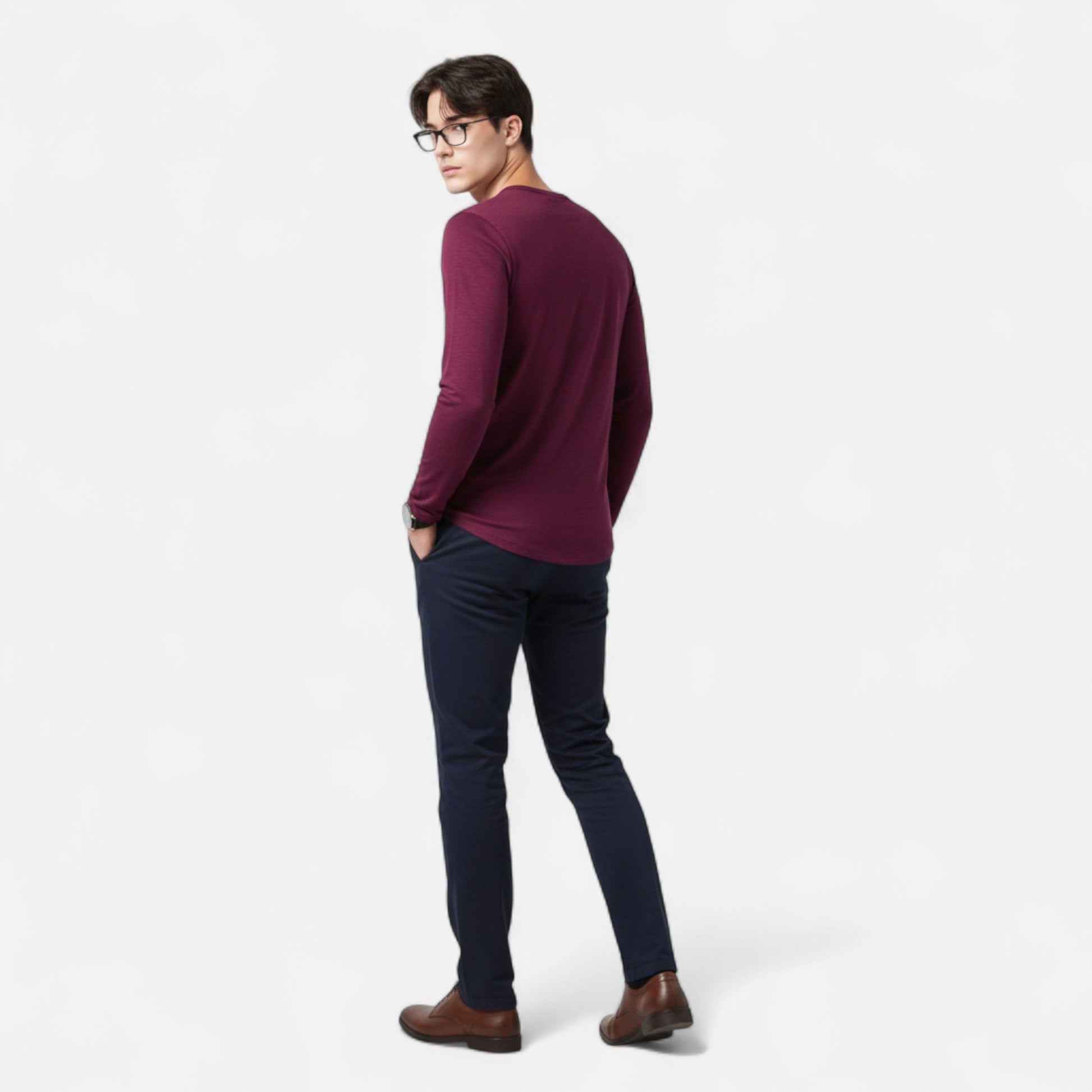 Maison Aurelle - Men's Cotton Long Sleeve Henley Comfortable Slim Fit 2