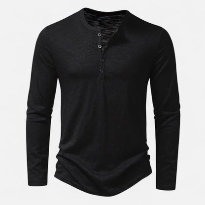 Maison Aurelle - Men's Cotton Long Sleeve Henley Comfortable Slim Fit 6