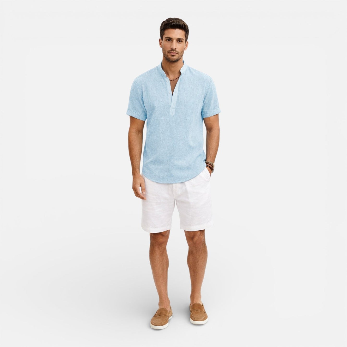 Maison Aurelle - Men’s Linen Cotton Henley Shirt Breathable Relaxed Fit 1