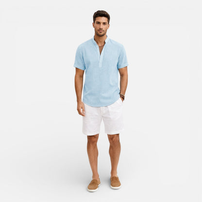Maison Aurelle - Men’s Linen Cotton Henley Shirt Breathable Relaxed Fit 1