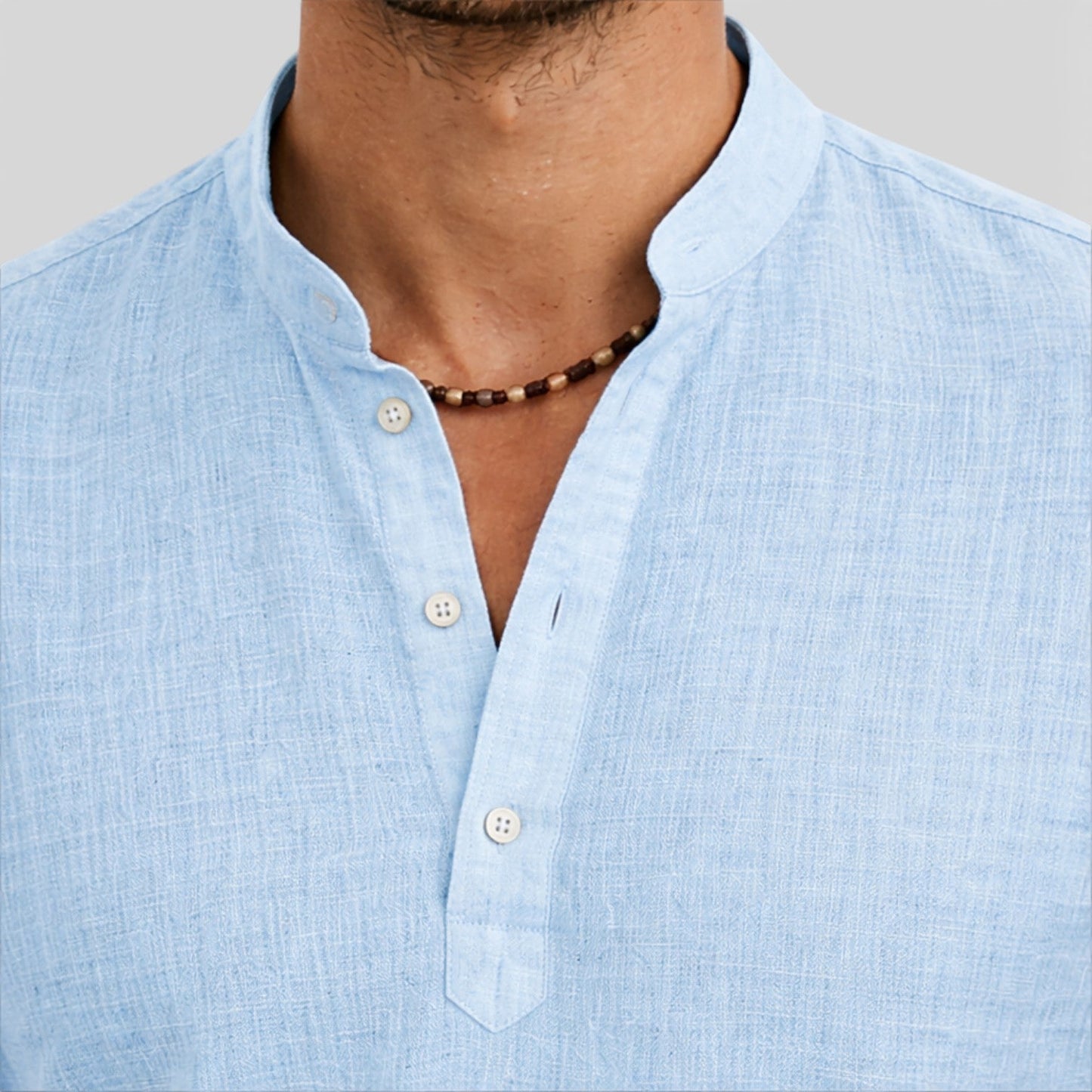 Maison Aurelle - Men’s Linen Cotton Henley Shirt Breathable Relaxed Fit 3