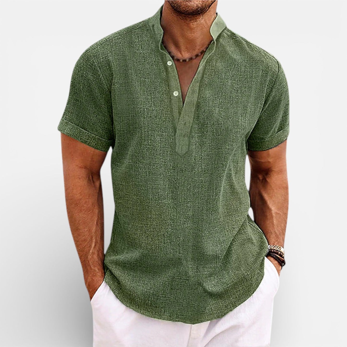 Maison Aurelle - Men’s Linen Cotton Henley Shirt Breathable Relaxed Fit 6