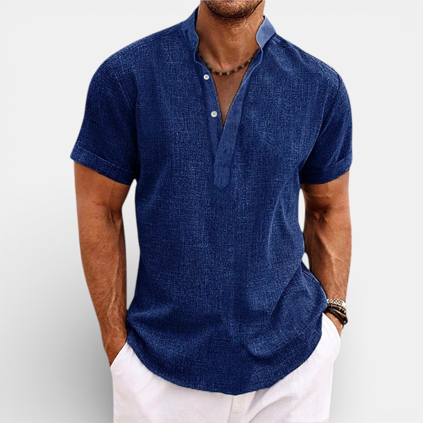 Maison Aurelle - Men’s Linen Cotton Henley Shirt Breathable Relaxed Fit 8