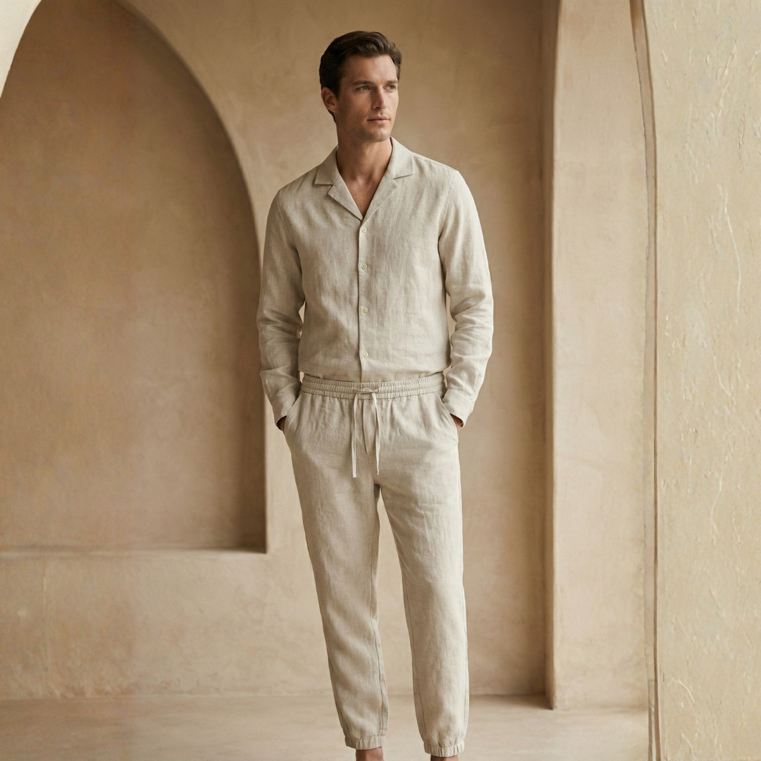 Maison Aurelle - Men's Linen Set Breathable Comfort Tailored Fit Beige 1