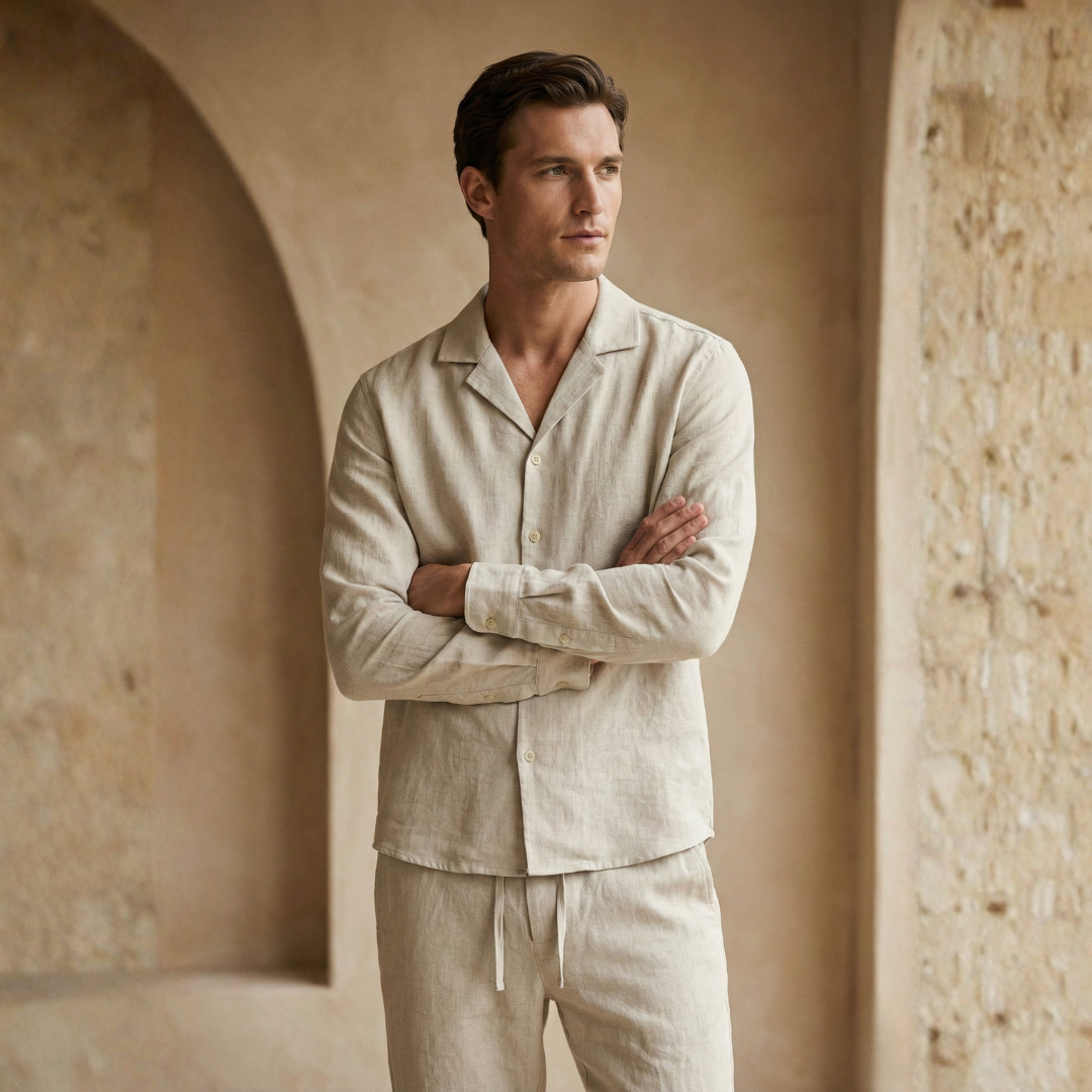 Maison Aurelle - Men's Linen Set Breathable Comfort Tailored Fit Beige 2