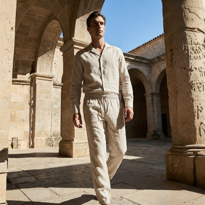 Maison Aurelle - Men's Linen Set Breathable Comfort Tailored Fit Beige 3